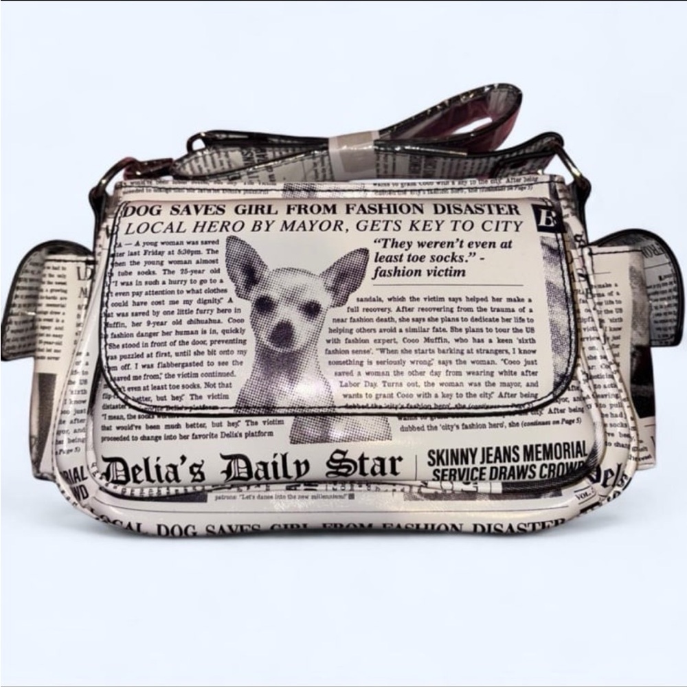 Dolls Kill Delias Newspaper Print Shoulder Bag